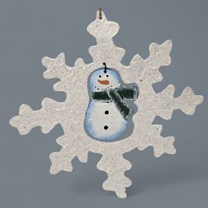 5" Snowflake W Snowman Dangle. Christmas Ornament.